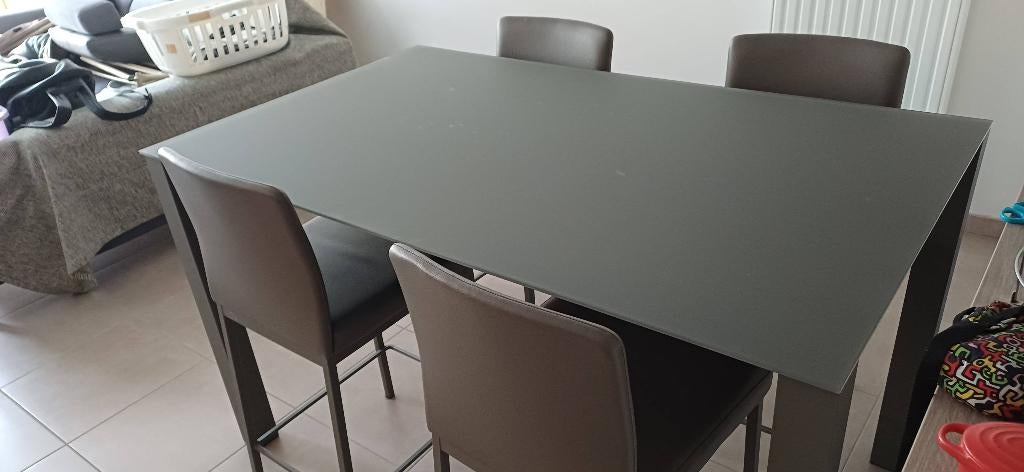Table en verre fumée chaises armoir tv plus petit meuble, Ophalen, Zo goed als nieuw, Glas