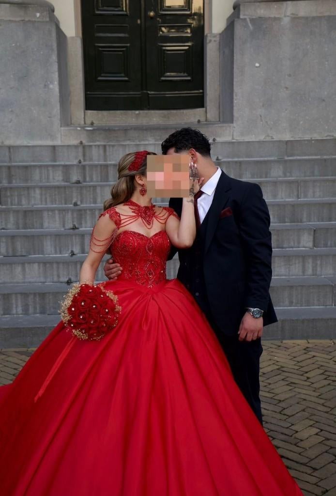 hennajurk, Kleding | Dames, Ophalen of Verzenden, Zo goed als nieuw, Rood, Trouwjurk