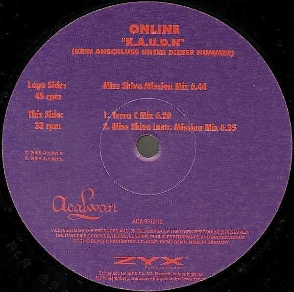 Online - K.A.U.D.N., Enlèvement ou Envoi, Comme neuf, 12 pouces, Trance