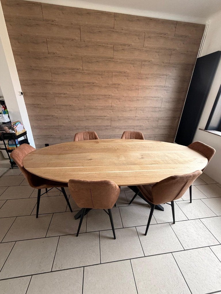 Magnifique table en bois & pieds en acier noir, Maison & Meubles, Enlèvement, Comme neuf, Industriel et Contemporain