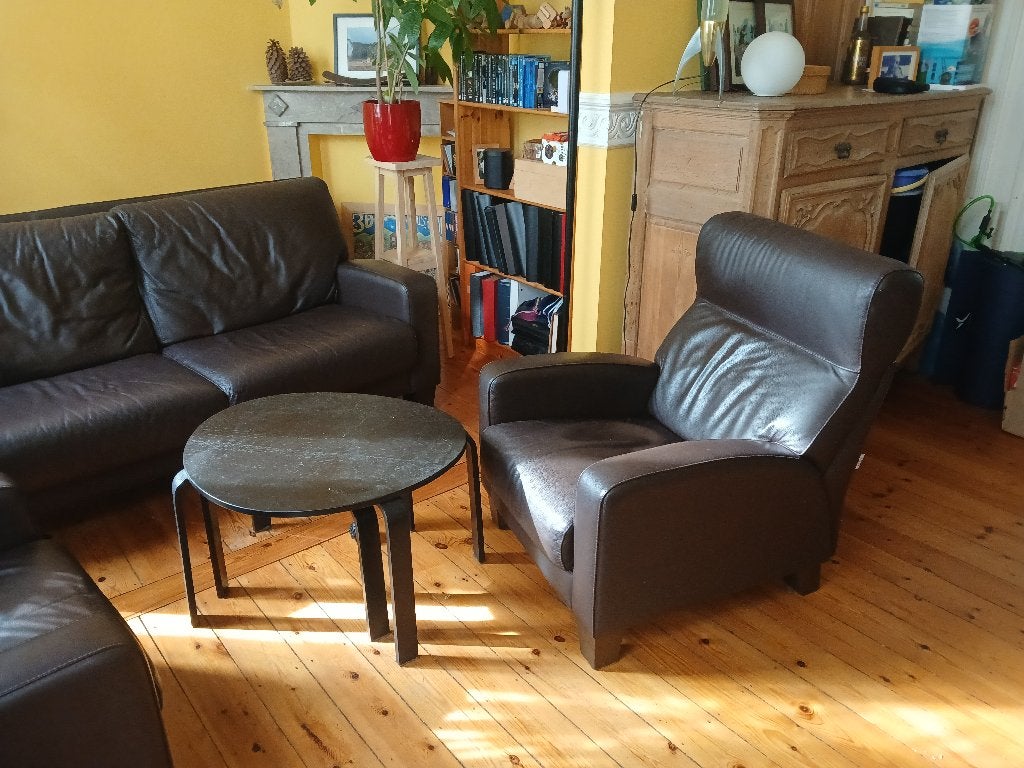 canapé + deux petits fauteuils assortis cuir, Maison & Meubles, 150 à 200 cm, Enlèvement, Utilisé, Bois