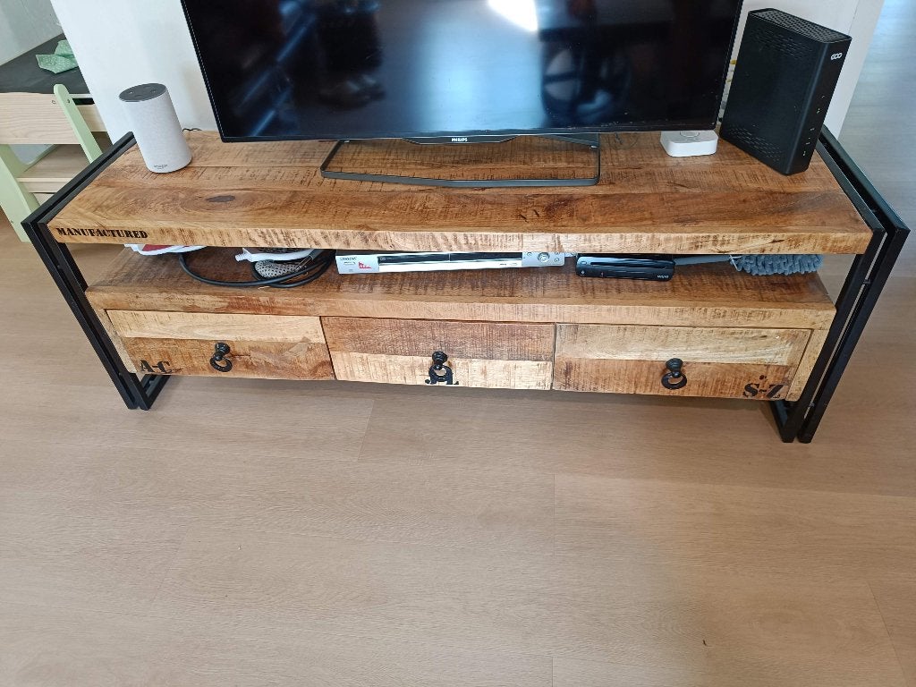 Meuble TV Industriel en Manguier Massif et Métal WEBA, 25 à 50 cm, Moins de 100 cm, Comme neuf, Enlèvement