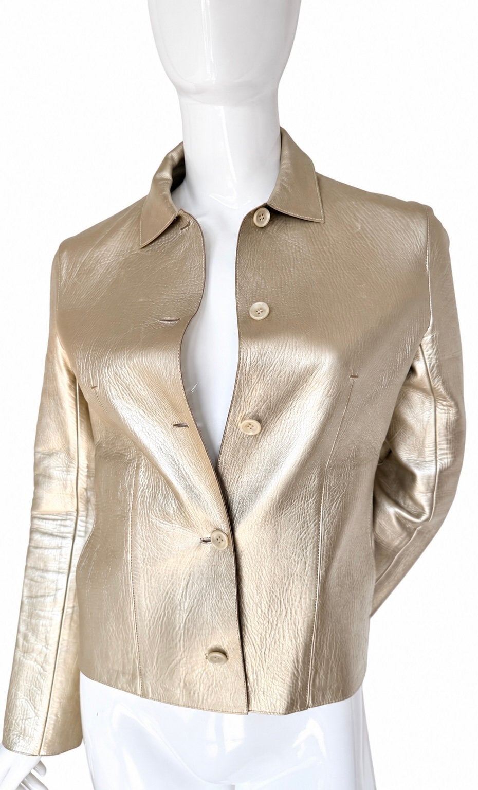 PRADA LEREN GOUD METALLIC JASJE, NEW €1.900,- 💛💛💛, Ophalen of Verzenden, Zo goed als nieuw, Maat 36 (S), Goud