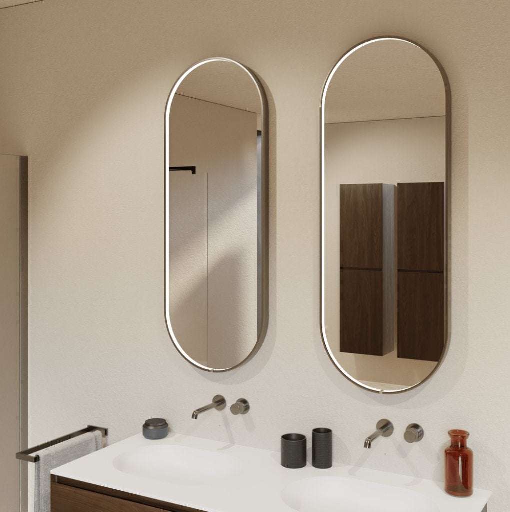 Balmani Secret ovaal spiegel Brushed Gunmetal 45 x 120 cm, Ophalen, Nieuw, Minder dan 50 cm, 100 tot 150 cm