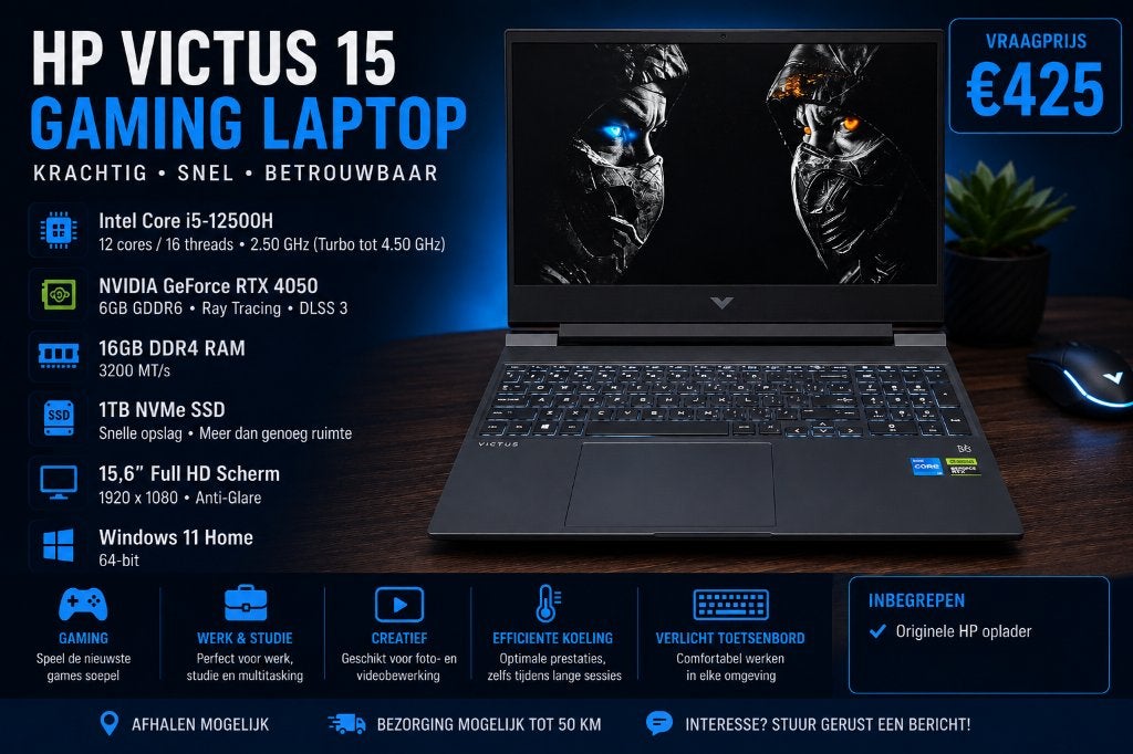 HP Victus 15 Gaming | RTX 4050 6GB | i5-12500H | 16GB | 1TB, Ophalen, Met videokaart, Zo goed als nieuw, Gaming