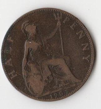 Halfpenny 1907 – Edward VII, Postzegels en Munten, Ophalen of Verzenden, Overige landen, Losse munt