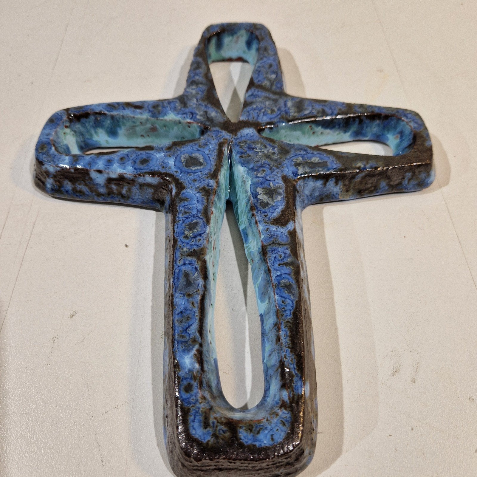 groot blauw fat lava keramiek kruis, Ophalen of Verzenden