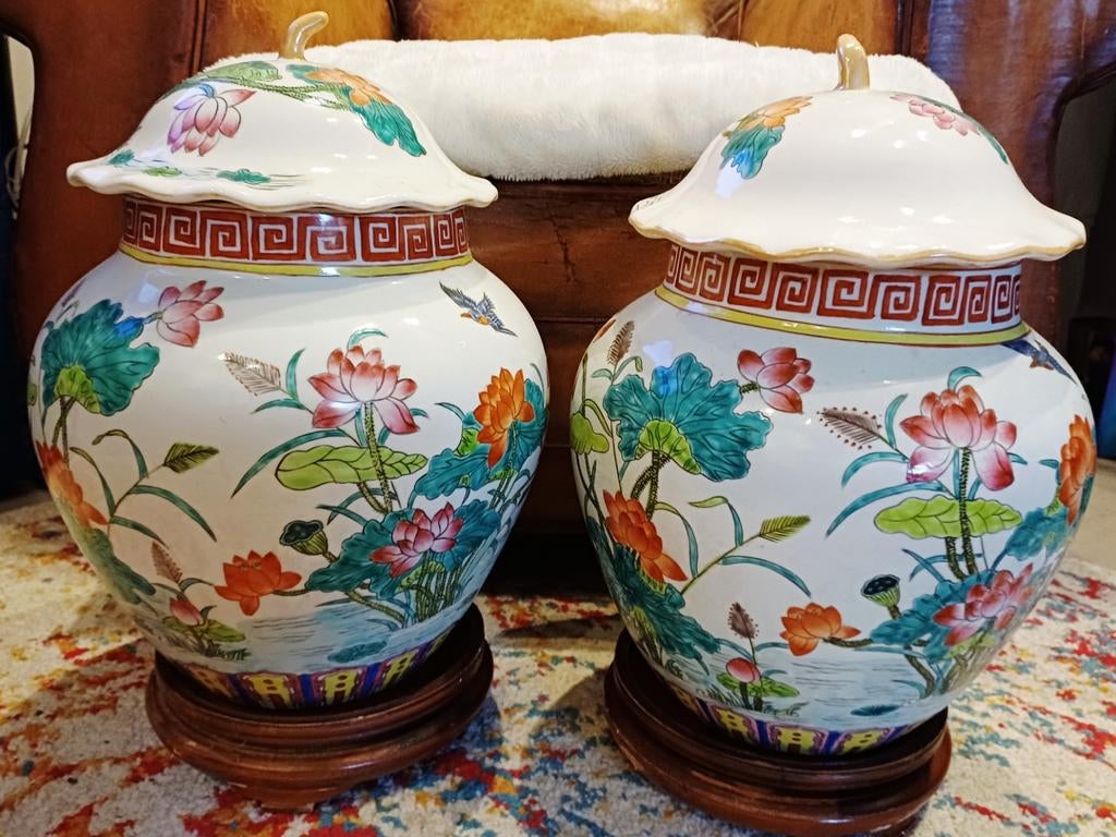 2 grote chinese dekselvazen, Antiek en Kunst, Ophalen