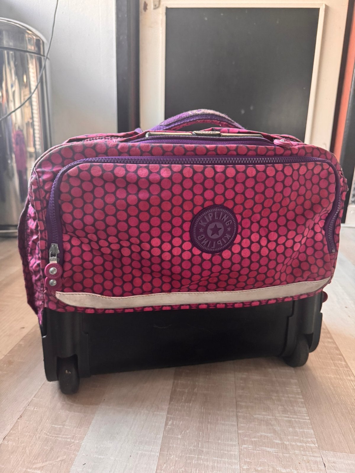 Kipling boekentas rugzak met wieltjes, Ophalen of Verzenden, Zo goed als nieuw, Paars, Rugtas