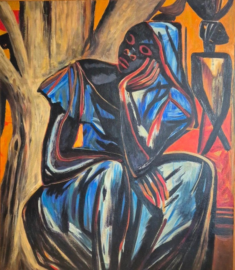 Grote olieverf op modernistisch doek — 150 x 130 cm, Antiek en Kunst, Ophalen of Verzenden