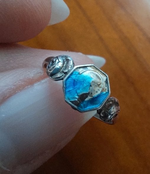 Vintage Scapulier ring Maria sterling zilver m46.8, Bijoux, Sacs & Beauté, Bagues, Enlèvement ou Envoi, Femme ou Homme, Utilisé