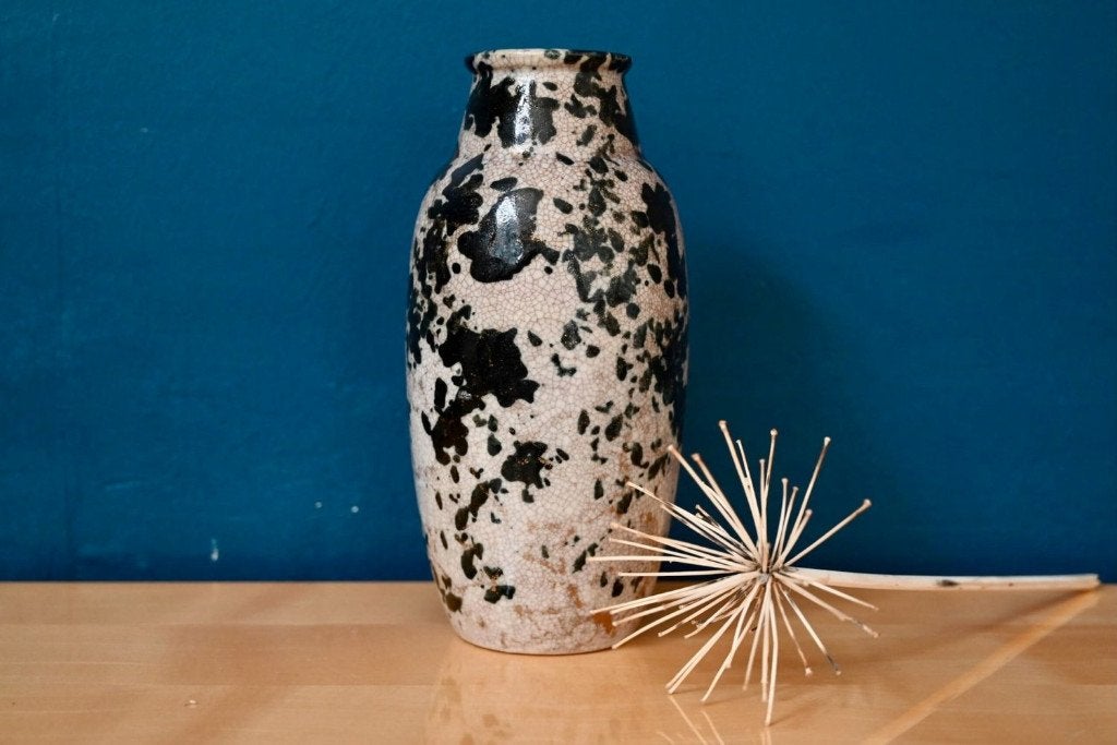 Vase Art Déco Lucien Brisdoux émail craquelé, Maison & Meubles, Enlèvement, Utilisé, Blanc, Autres matériaux