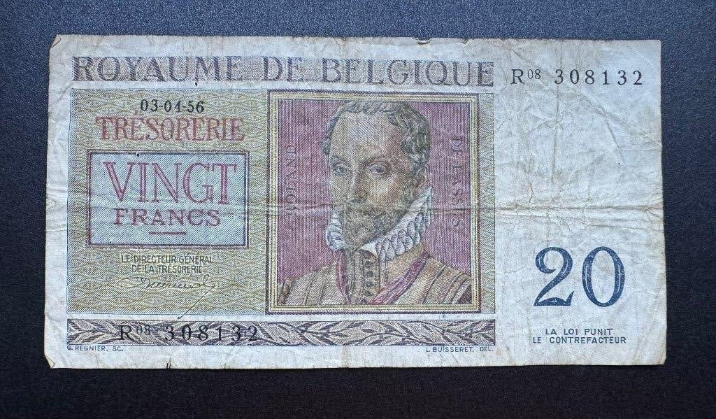 Belgique - 20 francs 1956, Timbres & Monnaies, Billets de banque | Belgique, Enlèvement ou Envoi, Billets en vrac