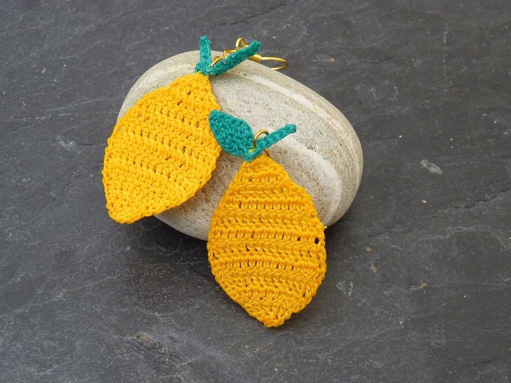 Gehaakte oorbellen - Lemon, Handtassen en Accessoires, Oorbellen, Overige materialen, Hangers, Geel, Nieuw