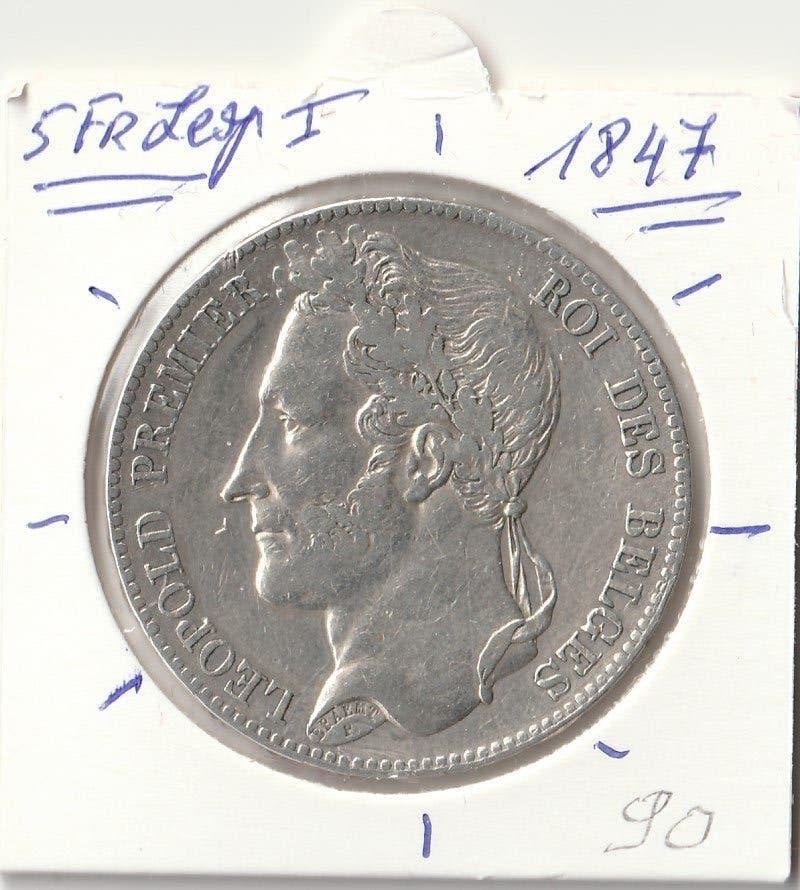5 FR LEOPOLD 1 GELAUWERD 1847, Ophalen of Verzenden, Zilver