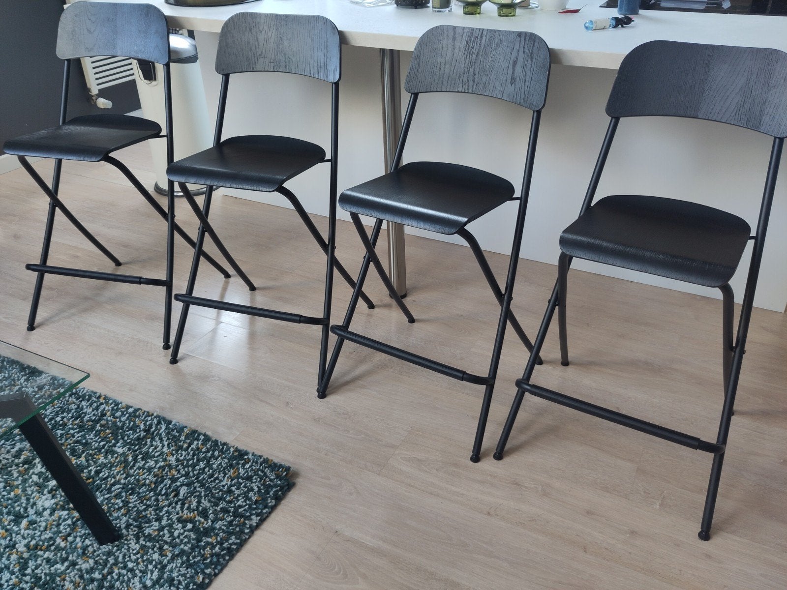 4 Franklin Ikea opvouwbare barkrukken, 90 cm ou plus, Avec repose-pieds, 4 tabourets, Enlèvement