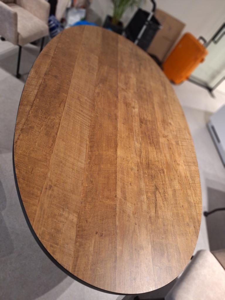 Eetkamer tafel ovaal Scarlet Old TEAK/Poten Zwart ..DEBA, Ophalen