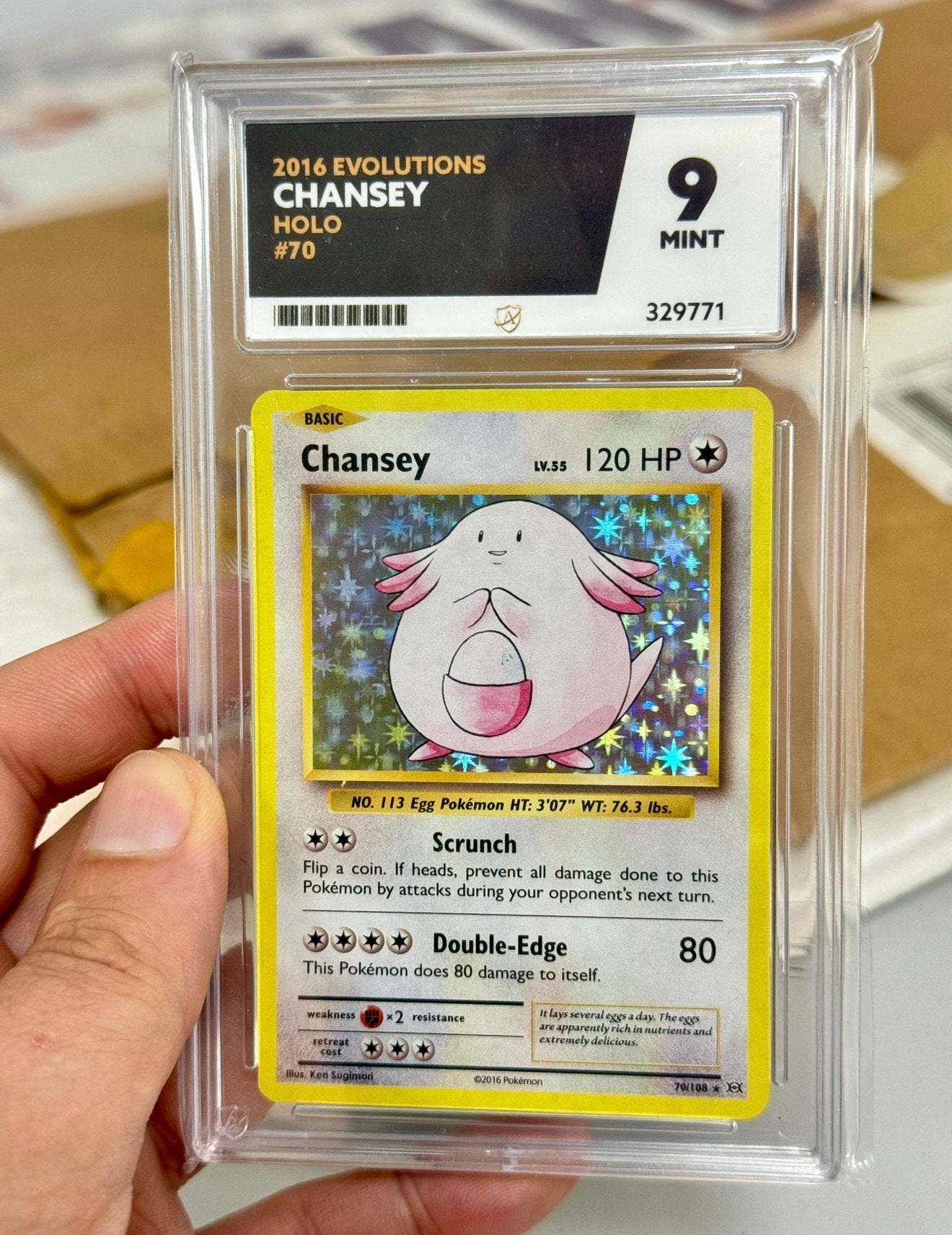 2016 EVOLUTIONS CHANSEY HOLO #70 Pokemon kaart grade 9 ACE, Hobby en Vrije tijd, Verzamelkaartspellen | Pokémon, Ophalen of Verzenden