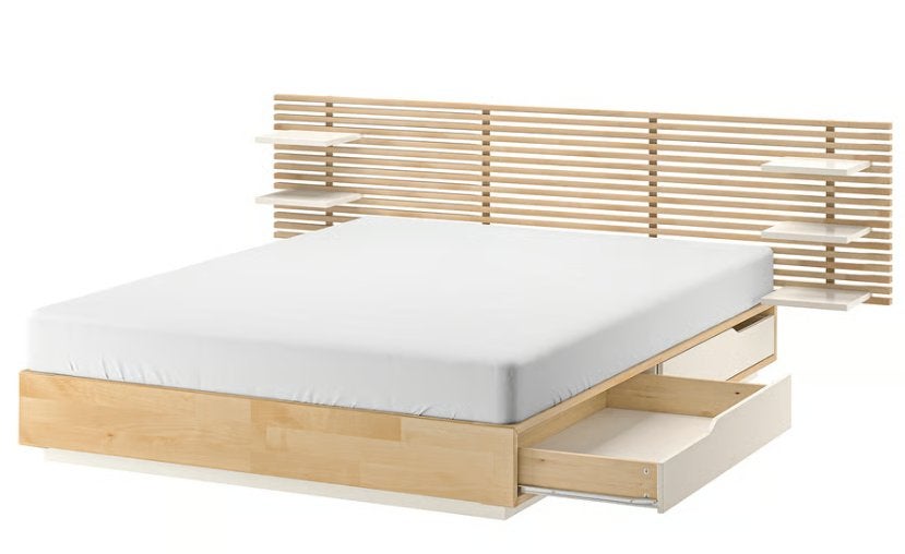 IKEA MANDAL bed 160x200 + hoofdbord + matras + 4 opberglades, Beige, Scandinavisch, Comme neuf, Enlèvement
