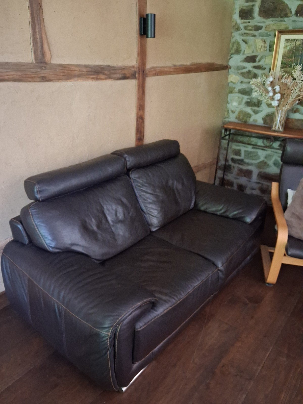 Divznve  cuir brun bon état, Huis en Inrichting, Ophalen, Gebruikt, 100 tot 125 cm, 150 tot 200 cm