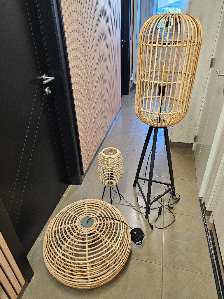Prachtige set (3) lampen, Beige, Zo goed als nieuw, Hout, Ophalen