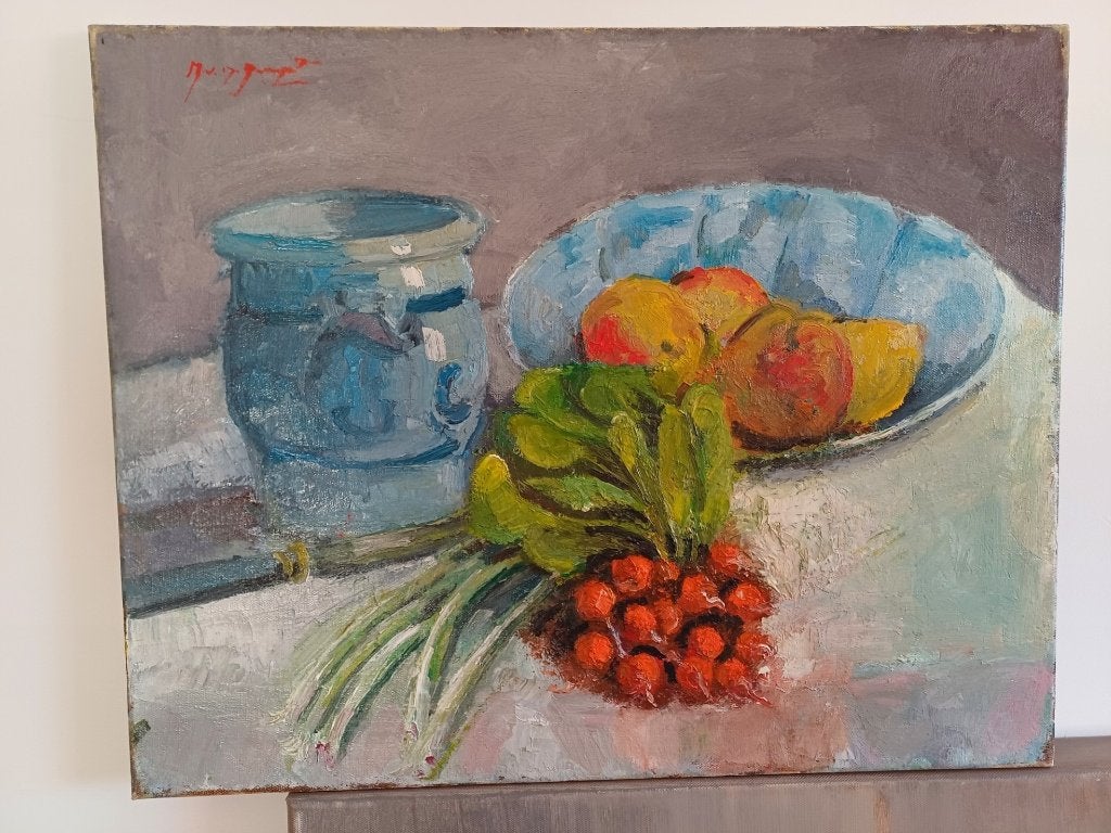 Stilleven   M.VAN DEN BEMPT  50x40, Enlèvement ou Envoi, Peinture à l'huile, Toile, Nature morte