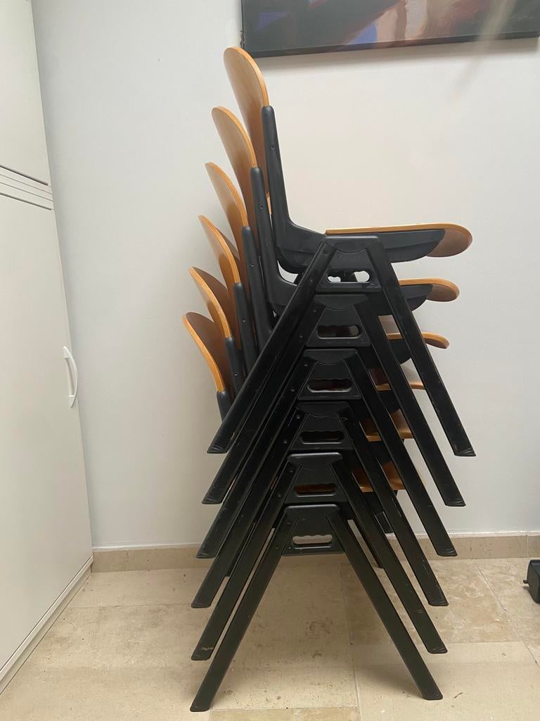 6 chaises vintage Giancarlo Piretti ComTract Castelli, Ensemble, Bois, Noir, Enlèvement