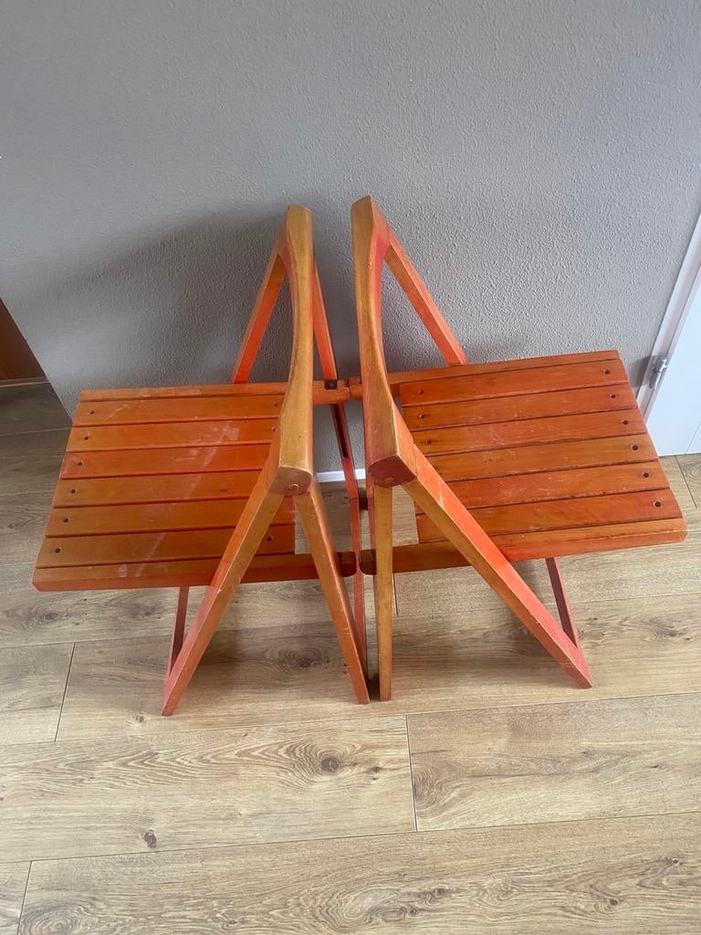 2 vintage houten klapstoelem Aldo Jacober, Huis en Inrichting, Ophalen