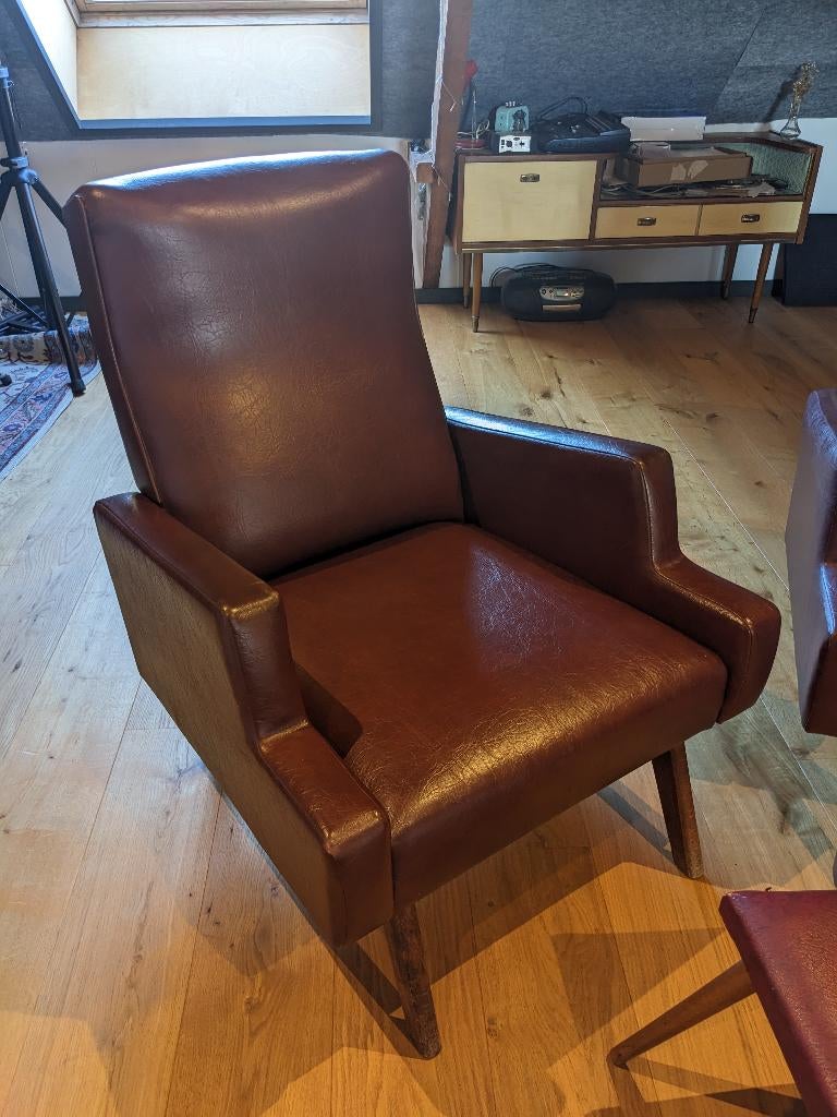 set vintage zetels met voetbankje, Huis en Inrichting, Ophalen, Vintage, retro, Gebruikt, 75 tot 100 cm