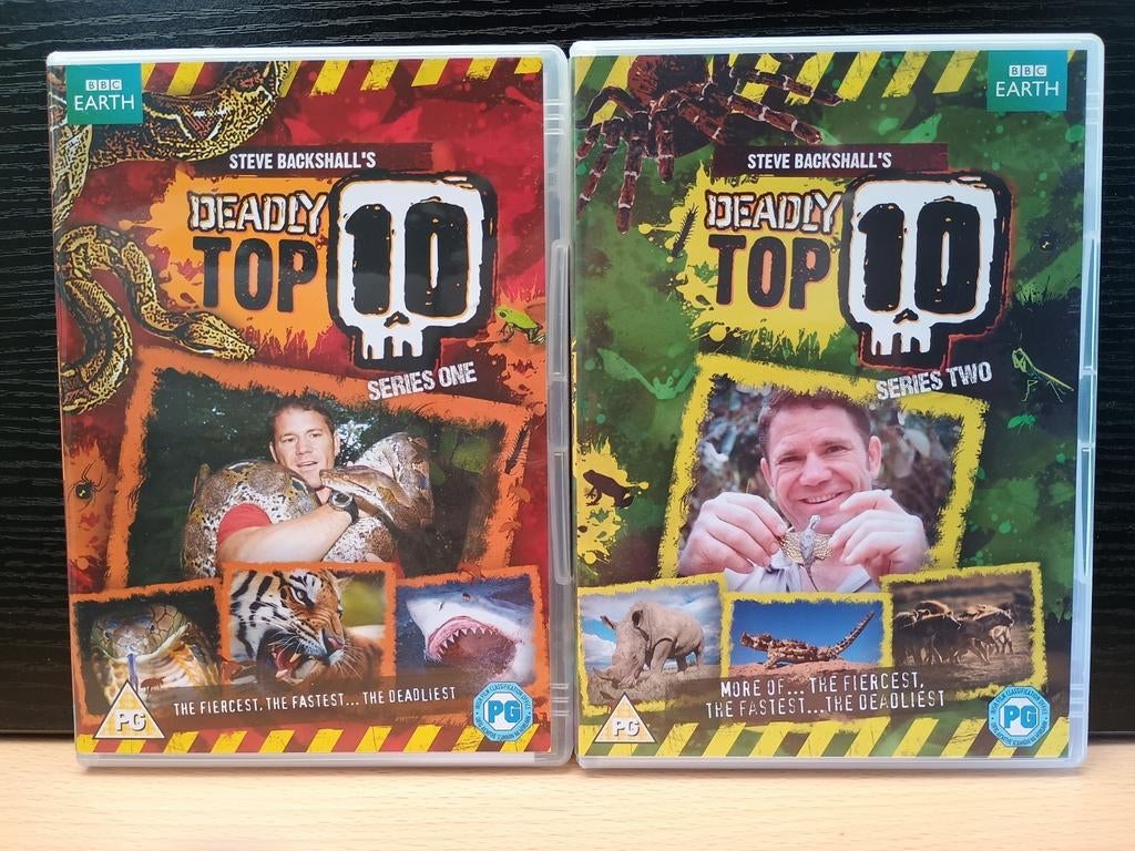 2 DVD-SET "STEVE BACKSHALL'S DEADLY TOP 10 SERIES 1 & 2", Alle leeftijden, Boxset, Natuur, Ophalen of Verzenden