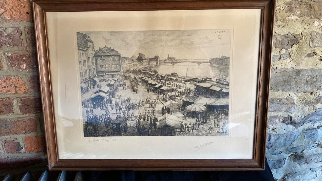 Gravure Michel Morsa - La Batte à Liège, Antiquités & Art, Enlèvement