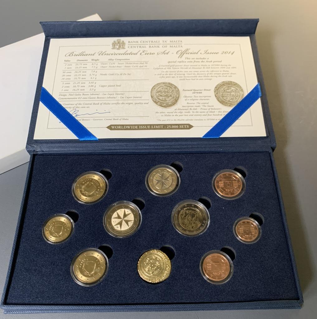 Euromunten Set Malta 2014 + replica Dinar in doos, Postzegels en Munten, Munten | Europa | Euromunten, Ophalen of Verzenden, Malta
