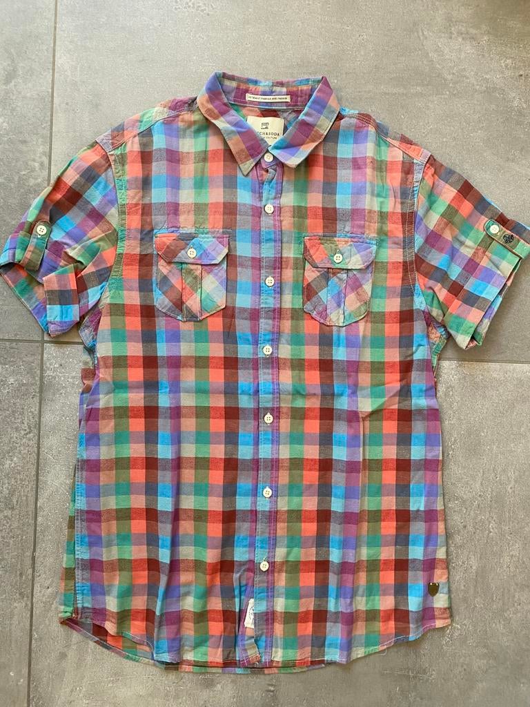 Scotch & Soda - Geruit hemd korte mouw. Maat M, Overige kleuren, Gedragen, Scotch & Soda, Halswijdte 39/40 (M)
