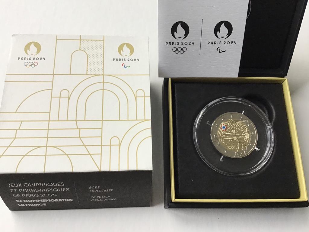 Frankrijk 2 euro Eiffeltoren 2024 met kleur. Proof, Postzegels en Munten, Munten | Europa | Euromunten, Ophalen of Verzenden, Frankrijk