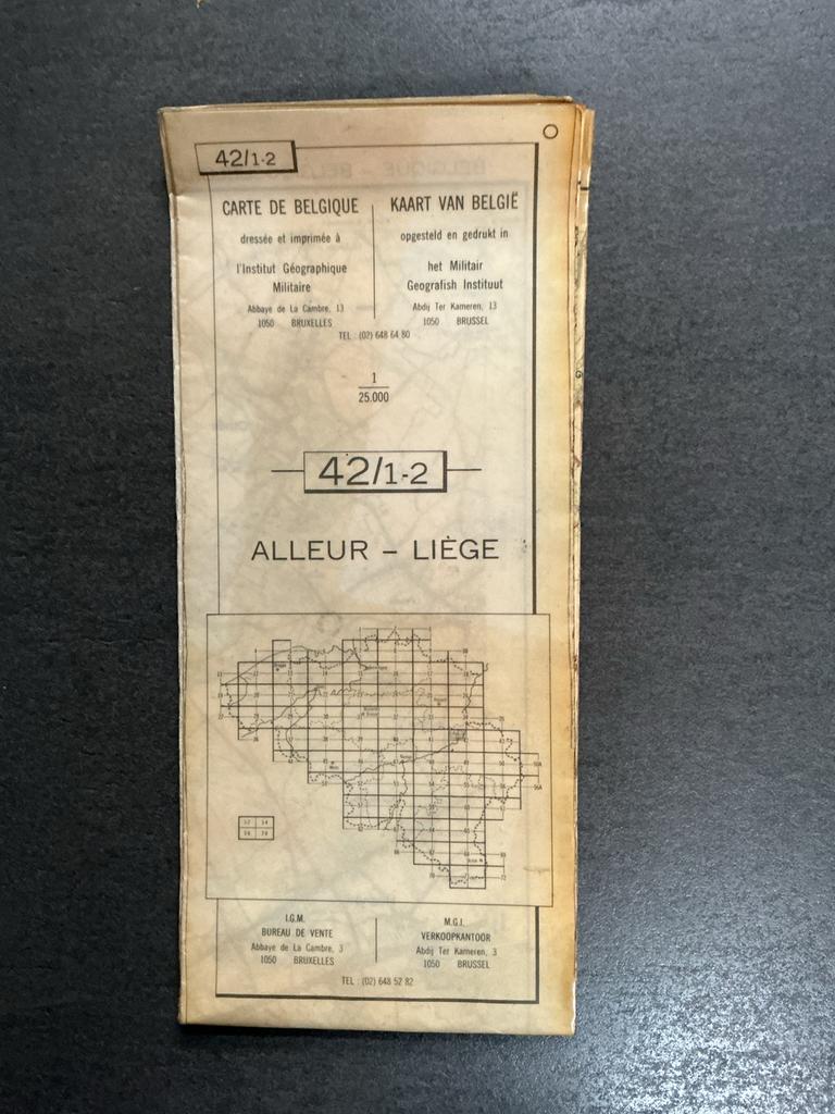 Carte géographique militaire 42/1-2 Alleur - Liège 1975, Collections, Enlèvement ou Envoi