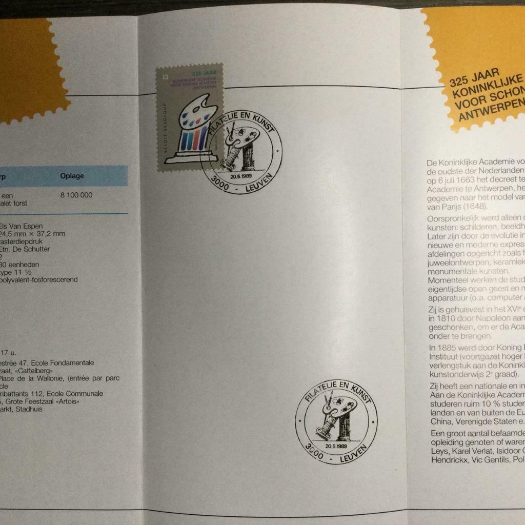 België / Belgique 2325 / Filatelistisch Vouwblaadje / 1989, Met stempel, Verzenden, Kunst, Gestempeld