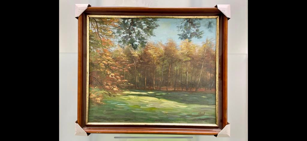 Tableau avec cadre bois signé par WOOD SART TILMAN.., Enlèvement