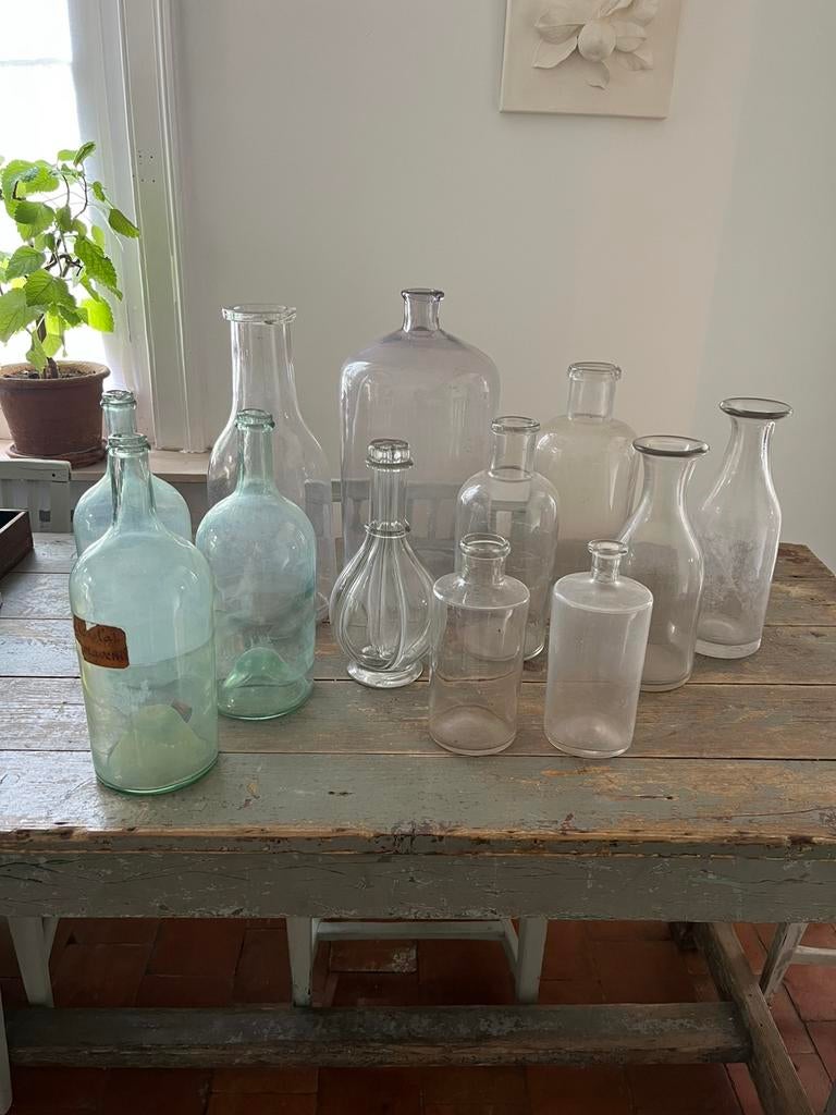 ANTIEK GLAS FLESSEN FRANKRIJK GROEN VEEL KEUZE!, Antiek en Kunst, Ophalen of Verzenden