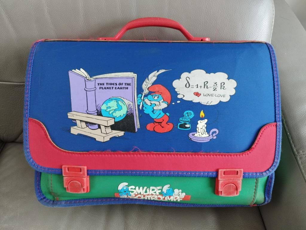 Ancien cartable année 90 Grand Schtroumpf, Enlèvement ou Envoi, Utilisé