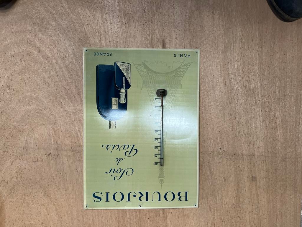 Vintage thermometers op reclamepaneel, Ophalen, Gebruikt