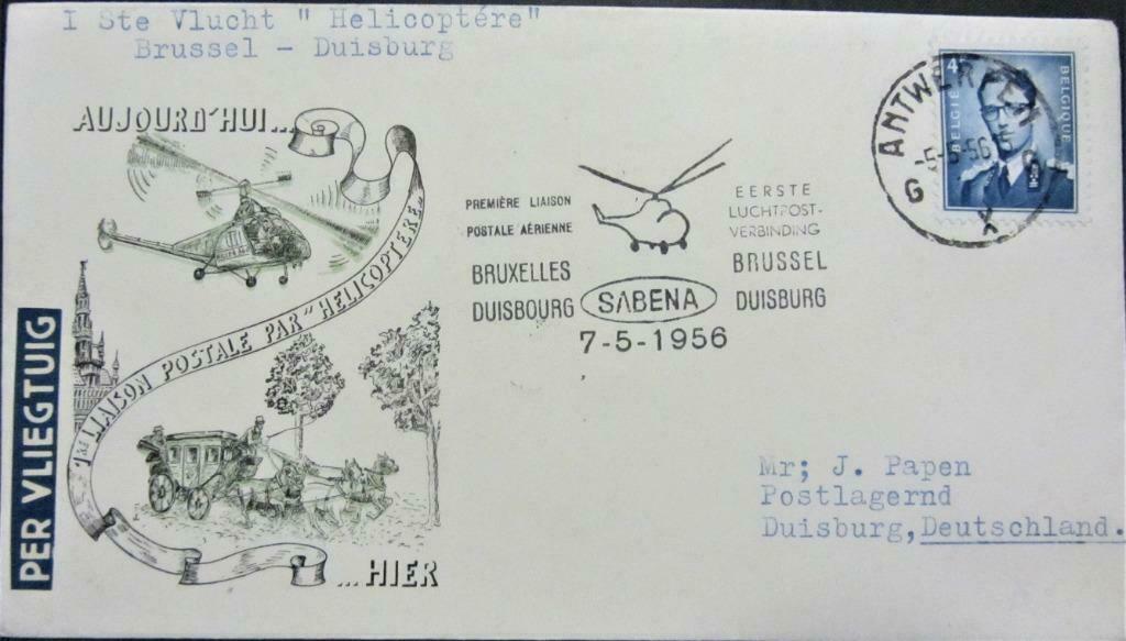 FDC- BELGIË- SABENA- 1e HELICOPTERVLUCHT BRUSSEL-DUISBURG, Enlèvement ou Envoi, Affranchi, Avions
