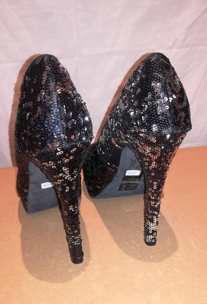 107B* H&M jolis escarpins noirs et argent (40), H&M, Escarpins, Comme neuf, Noir