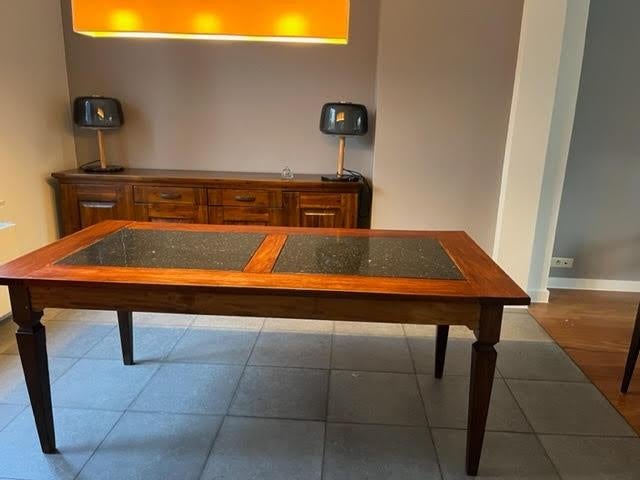 Table en teck et pierre bleue, Maison & Meubles, Tables | Tables à manger, 150 à 200 cm, Cinq personnes ou plus, Enlèvement, 50 à 100 cm