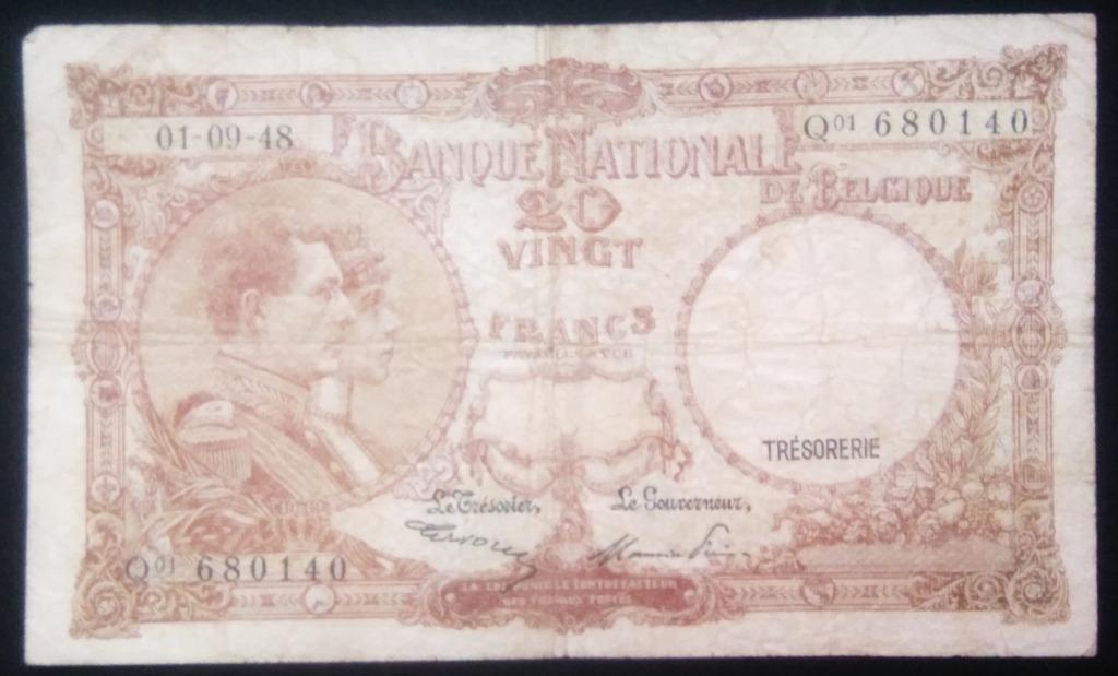 Belgique 20 francs 1948 - modèle 1919 série nationale, Enlèvement ou Envoi, Billets en vrac