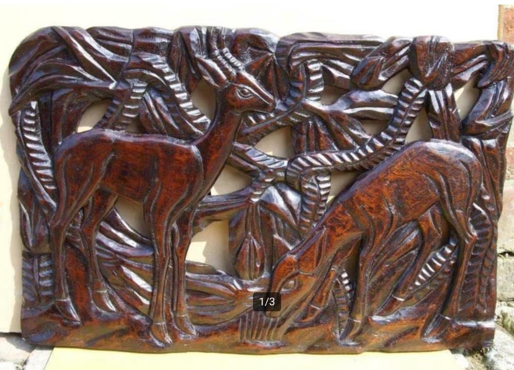 Zeer oud Houtsnijwerk safari wild life, Ophalen of Verzenden