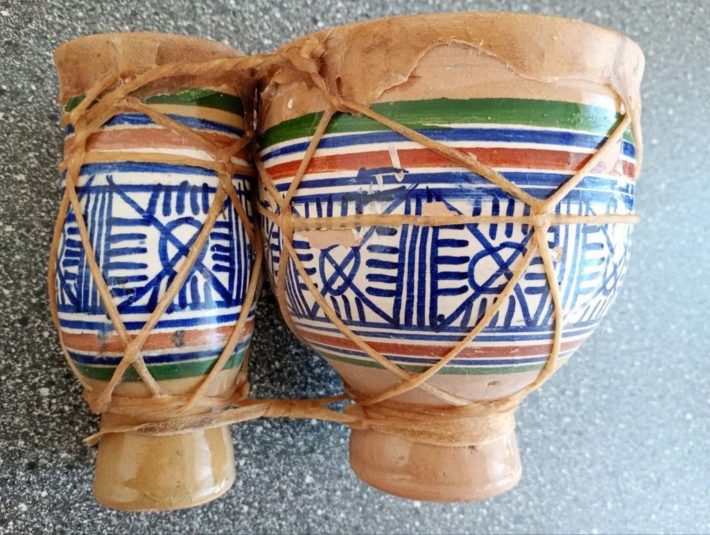 ⭐️ Antieke vintage terracottatrommel van Tam Tam Darbuka, Muziek en Instrumenten, Percussie, Gebruikt, Overige soorten, Ophalen