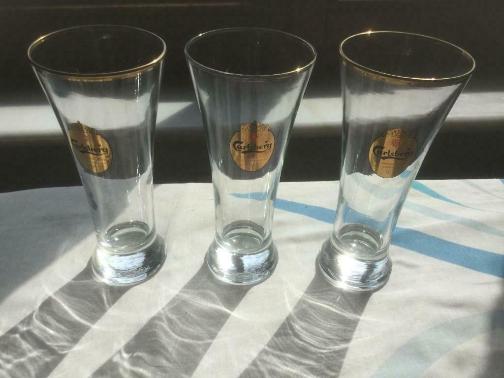 Brouwerij Carlsberg 3 bierglazen, Verzamelen, Biermerken, Ophalen, Gebruikt
