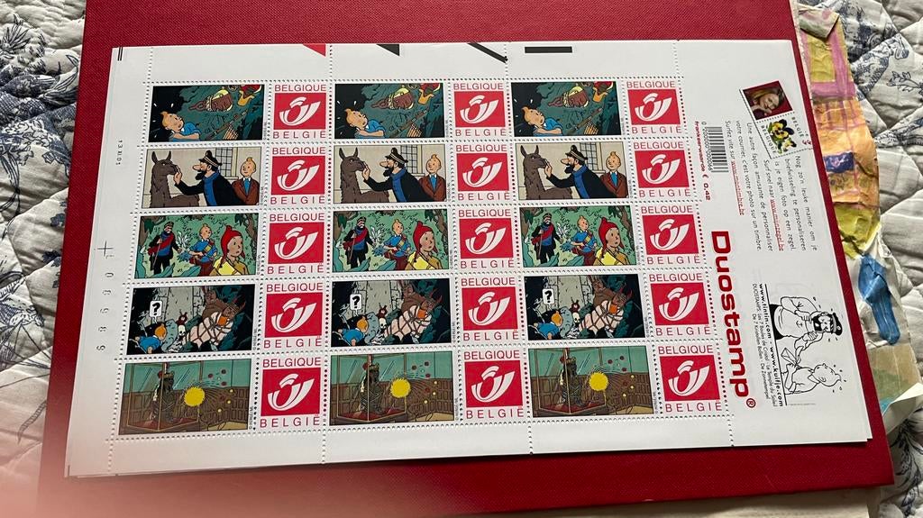 Planche complète de 3 x 5 timbres, Tintin, Enlèvement ou Envoi