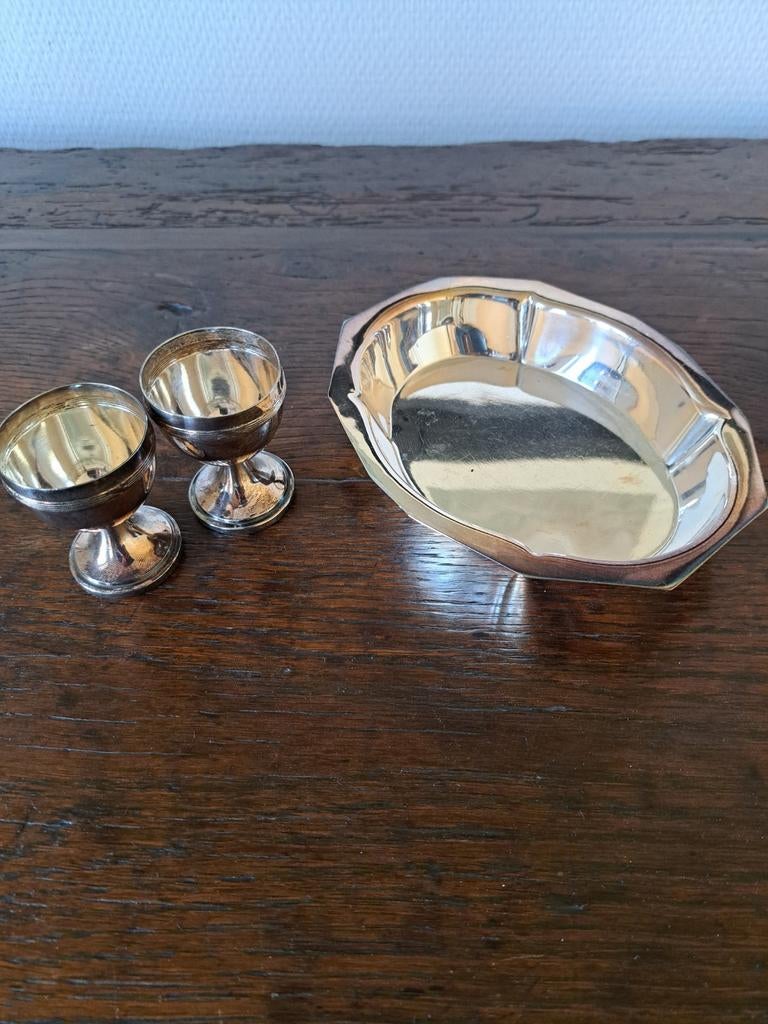 Zilveren eierdopjes en schaal uit de jaren ´40, Antiek en Kunst, Antiek | Zilver en Goud, Ophalen, Zilver