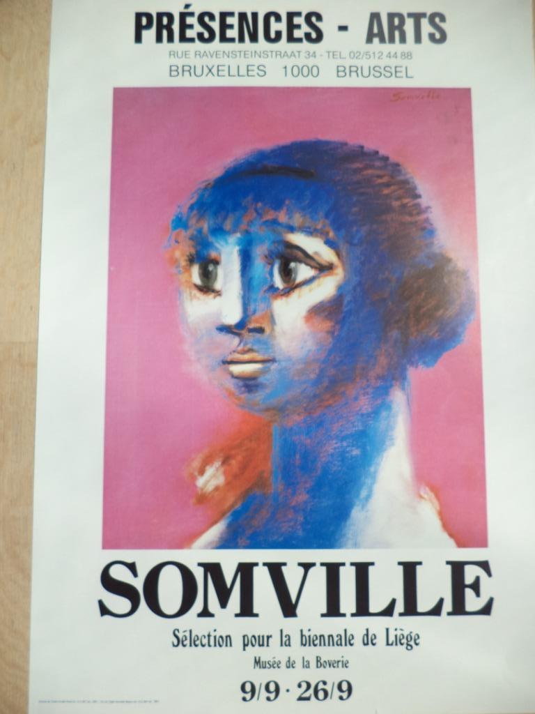 1979 R. Somville expo la Boverie litho affiche gal Présences, Ophalen of Verzenden